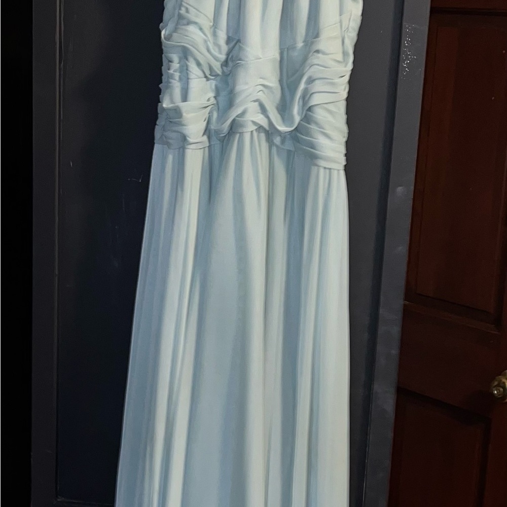 Dusty sage David’s bridal dress
